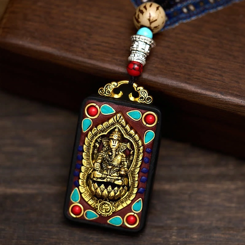 Ganesha ebony wood necklace pendant casual spiritual wear styling inspiration