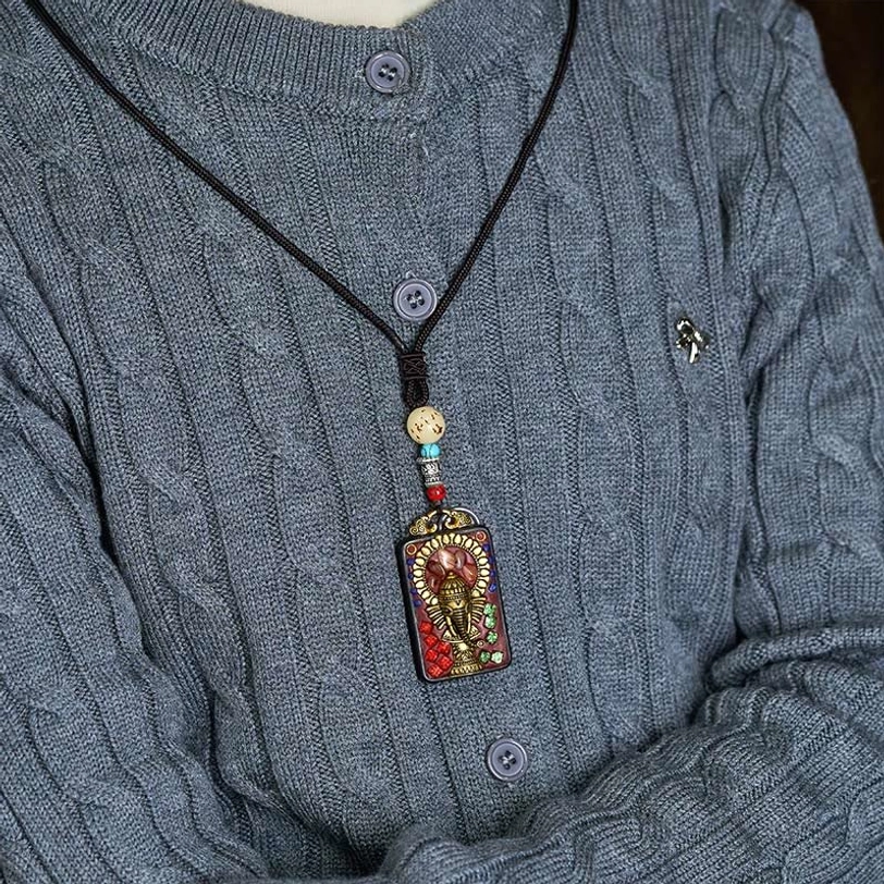 Ganesha Tibetan spiritual necklace ebony wood obstacle removal amulet