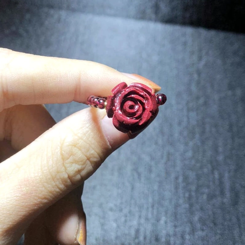 Adjustable protection ring with natural garnet stone and cinnabar beads for chakra balancing and energy healing