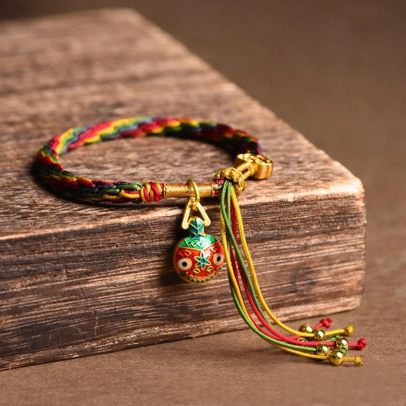 Tibetan gold swallowing beast mother luck bracelet multicolor woven cord enamel beast pendant family wealth blessing
