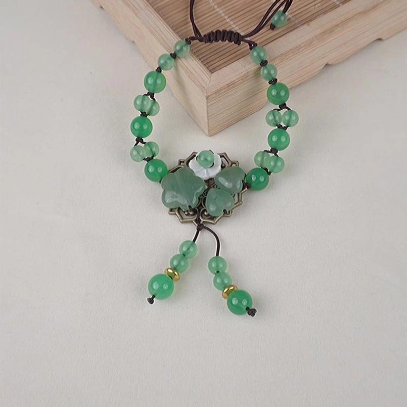 Green jade flower charm bracelet with aventurine agate blend for wellness and positive energy
