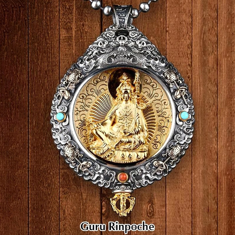 Guru Rinpoche Tibetan Buddhist master pendant with spiritual awakening iconography