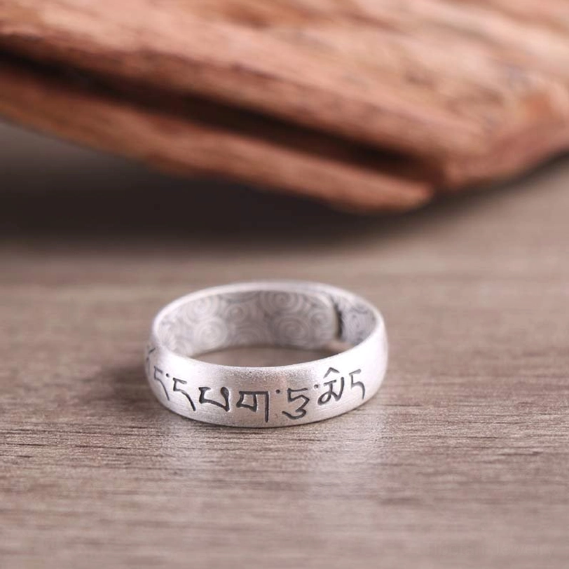 handcrafted 999 sterling silver tibetan blessing ring - adjustable unisex spiritual jewelry