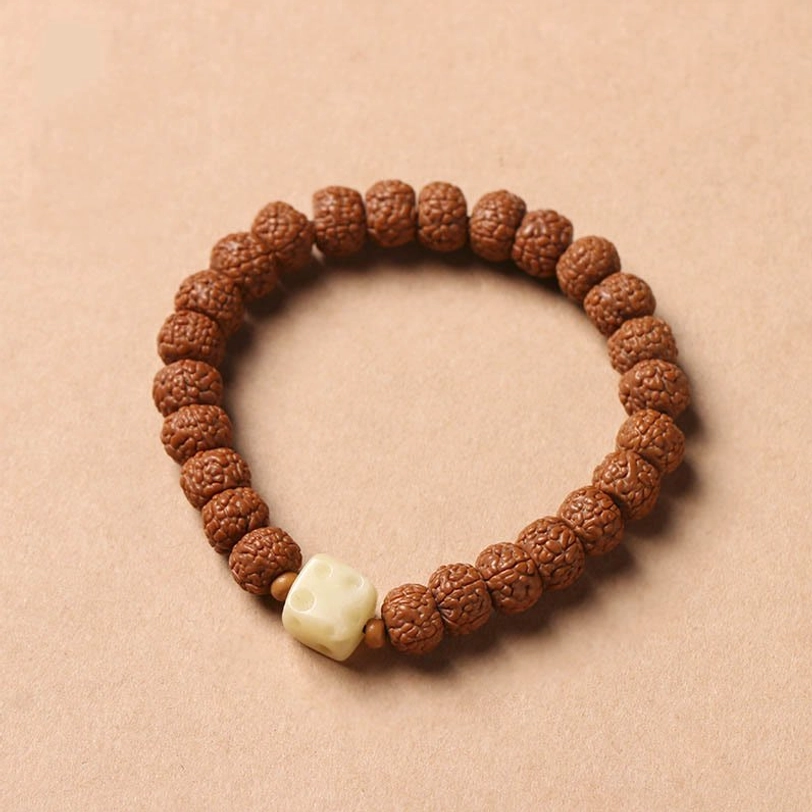 Handcrafted Bodhi seed mala with three-eye Dzi bead and Buddha hand charm Buddhist accessory