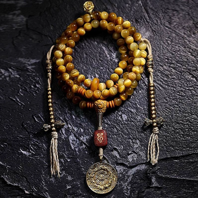 Handcrafted mala bracelet natural materials Tiger Eye protection courage and spiritual strength