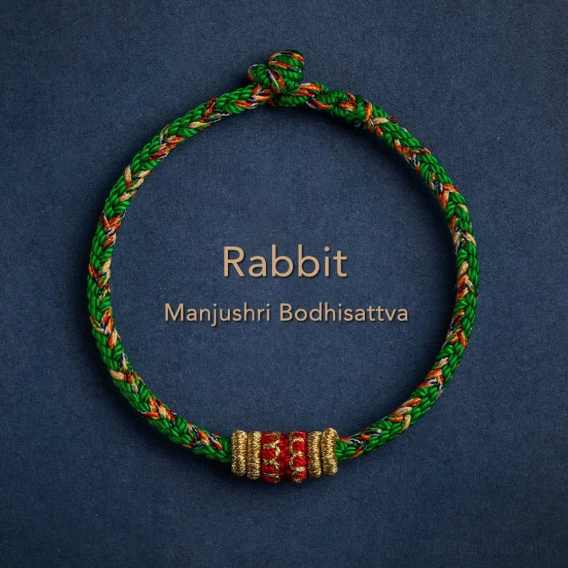Handcrafted Tibetan zodiac natal Buddha bracelet with authentic natural cord materials