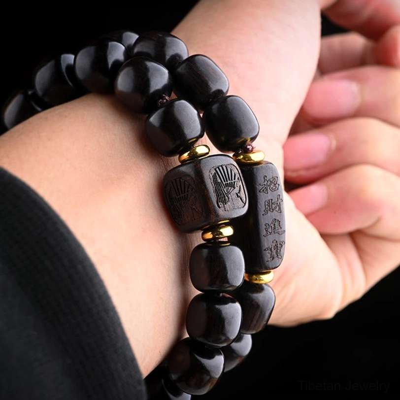 Handmade ebony wood bead bracelet Tibetan heritage spiritual protection energy