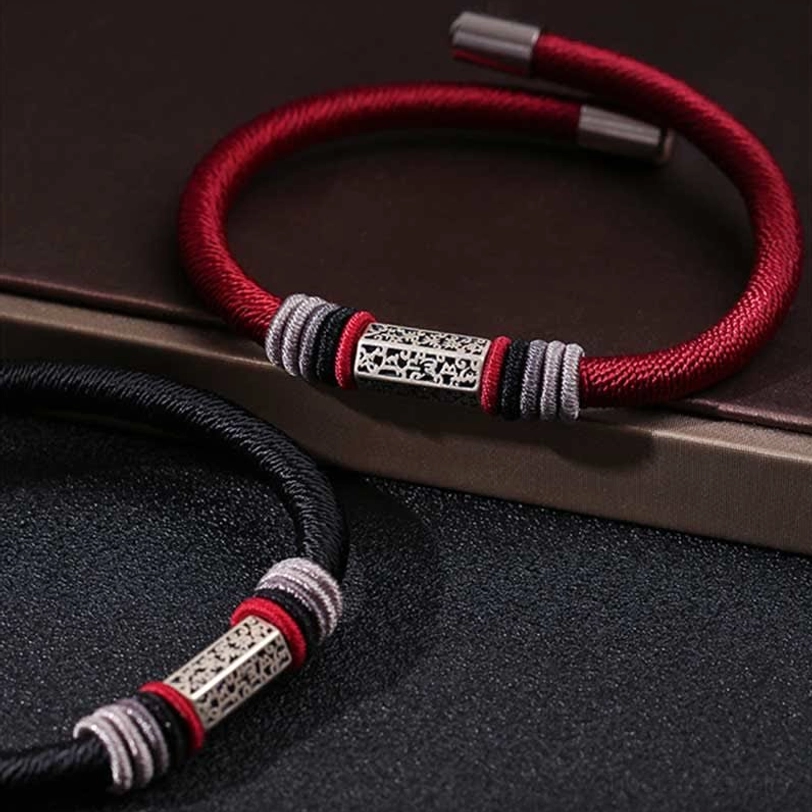 Handmade Tibetan Om Mani Padme Hum red blessed cord bracelet with six true words mantra charm