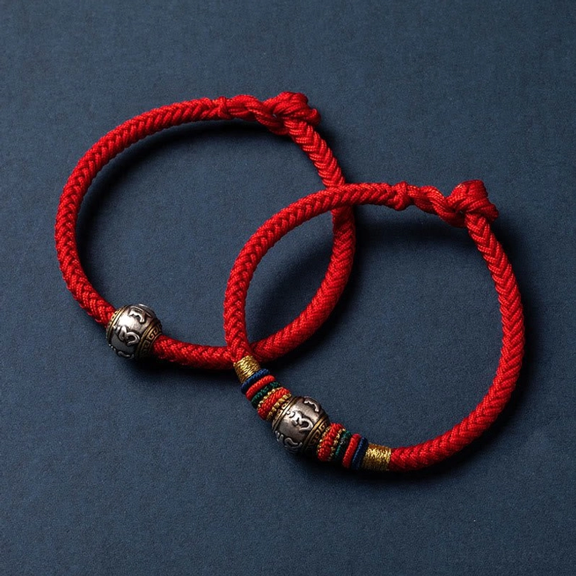 Om Mani Padme Hum Tibetan spiritual bracelet handmade with 925 silver and natural cord