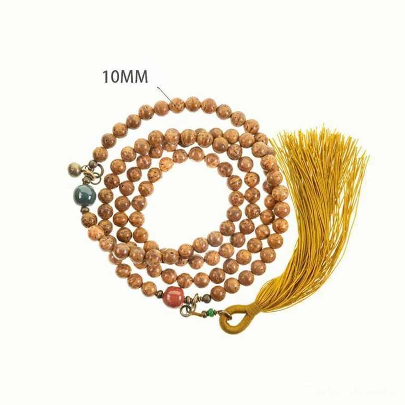 Handmade Tibetan 108 bodhi seed prayer mala beads bracelet with jade cinnabar copper