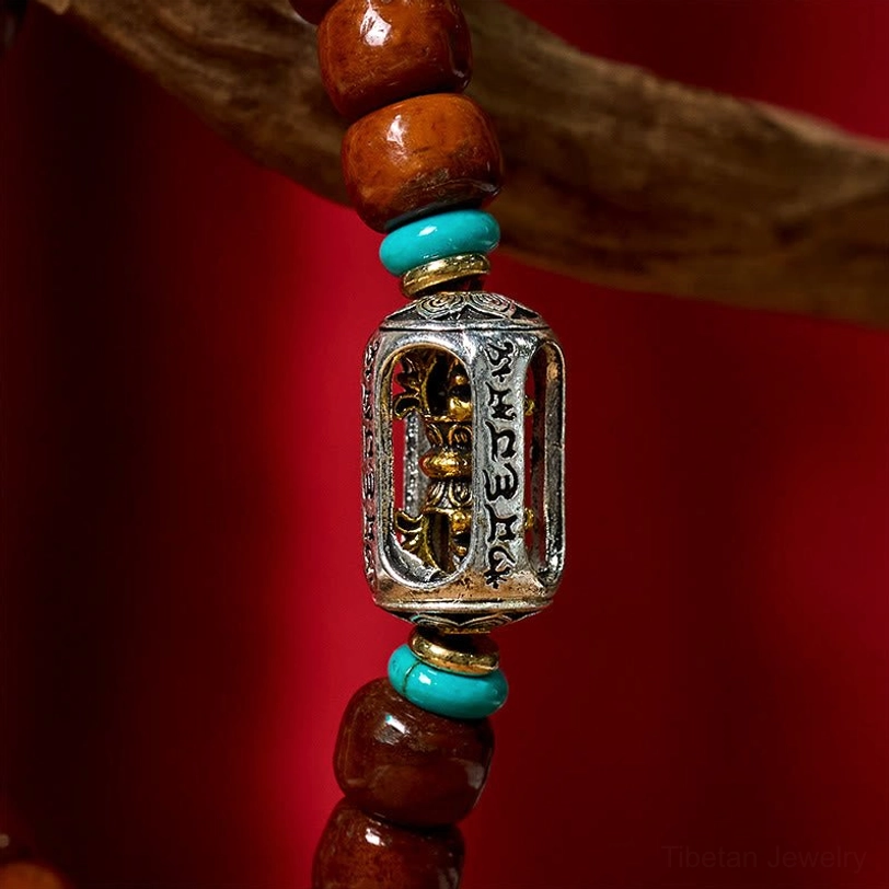 Handmade Tibetan three-eye Dzi bracelet with prosperity and protection meanings