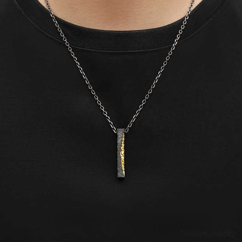 Om Mani Padme Hum handcrafted sterling silver pendant with gold mantra carving