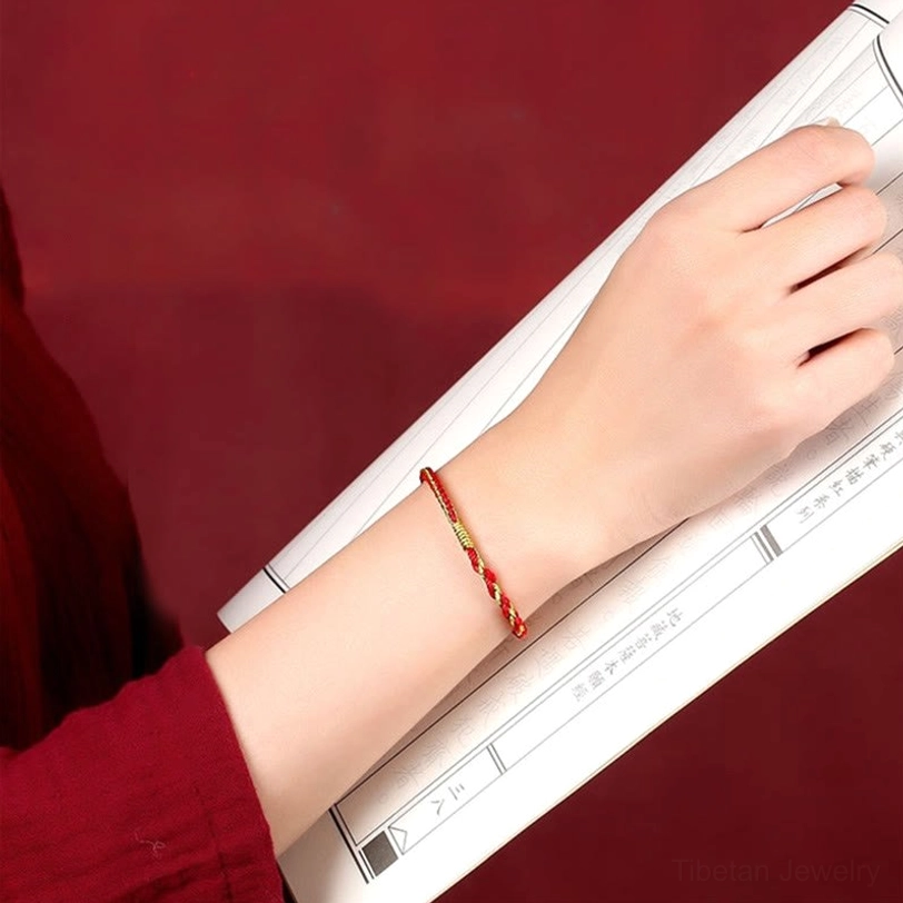 Tibetan sacred protection bracelet displaying handmade braiding and natural cord materials