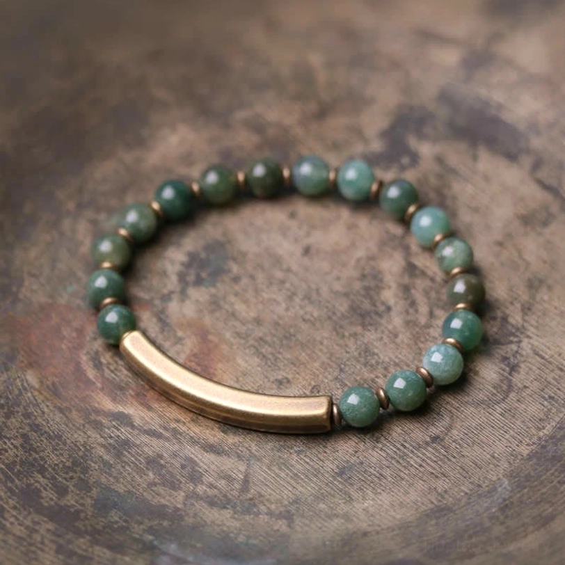 Moss Agate and Black Obsidian healing crystal couple bracelets combined