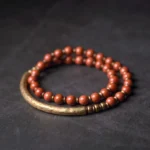 Red Jasper Moss Agate Black Obsidian Healing Crystal Couple Bracelet Set - Flat lay view