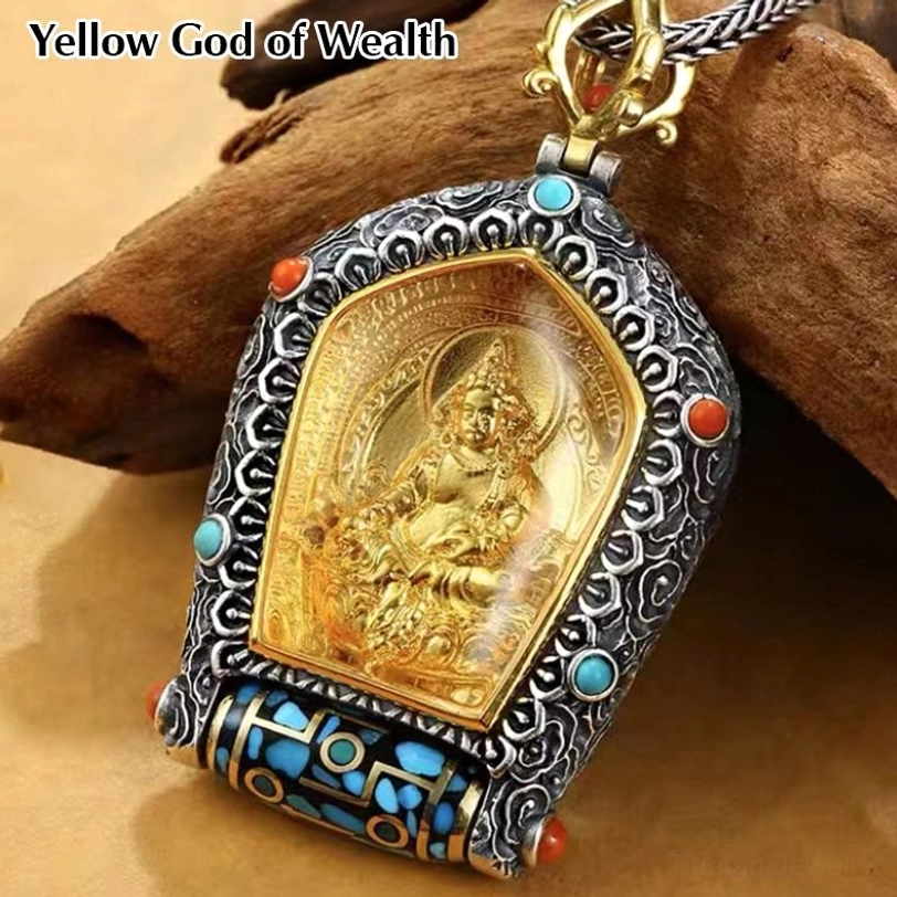 Yellow God of Wealth Buddha pendant zodiac natal guardian Tibetan handcrafted