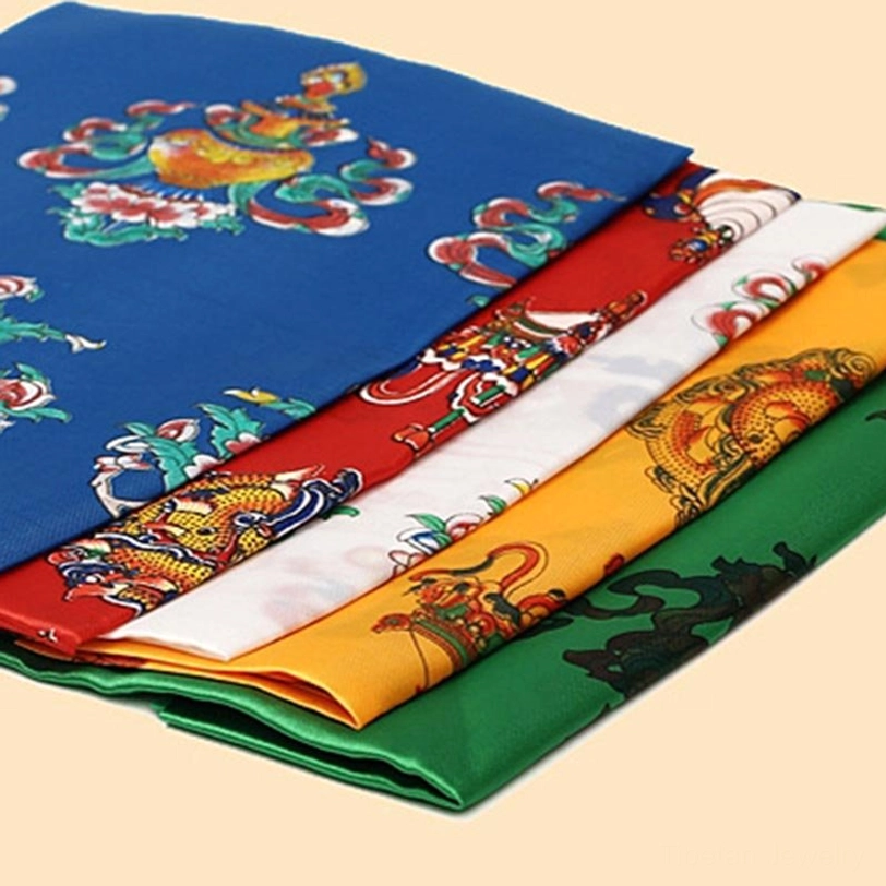 Tibetan khata scarf dimensions and measurement guide showing 240cm length by 43cm width with tasseled hem details