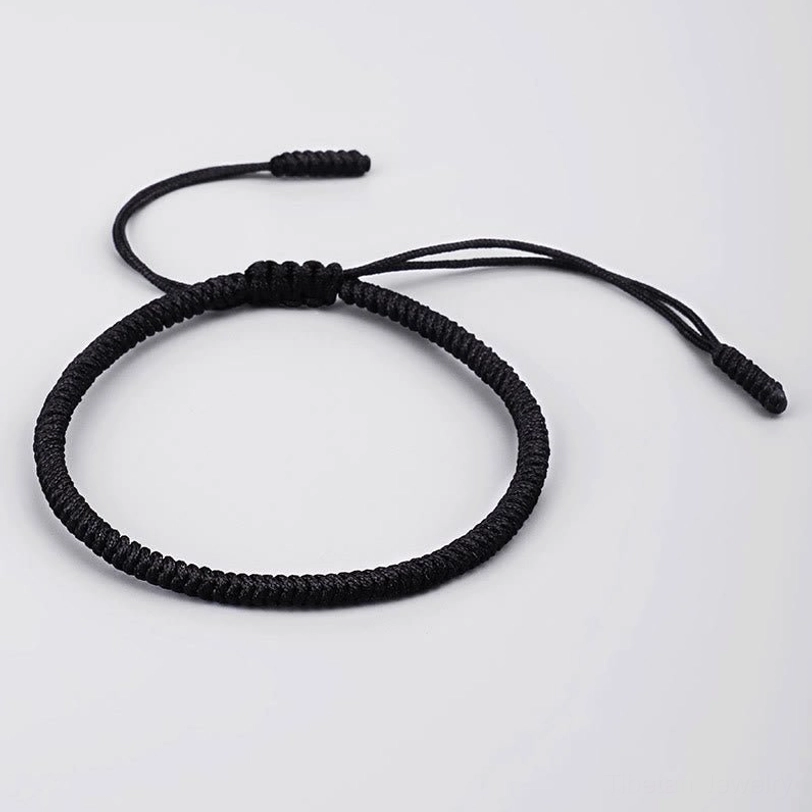 Black King Kong knot Tibetan amulet bracelet with solid braided rope and adjustable closure