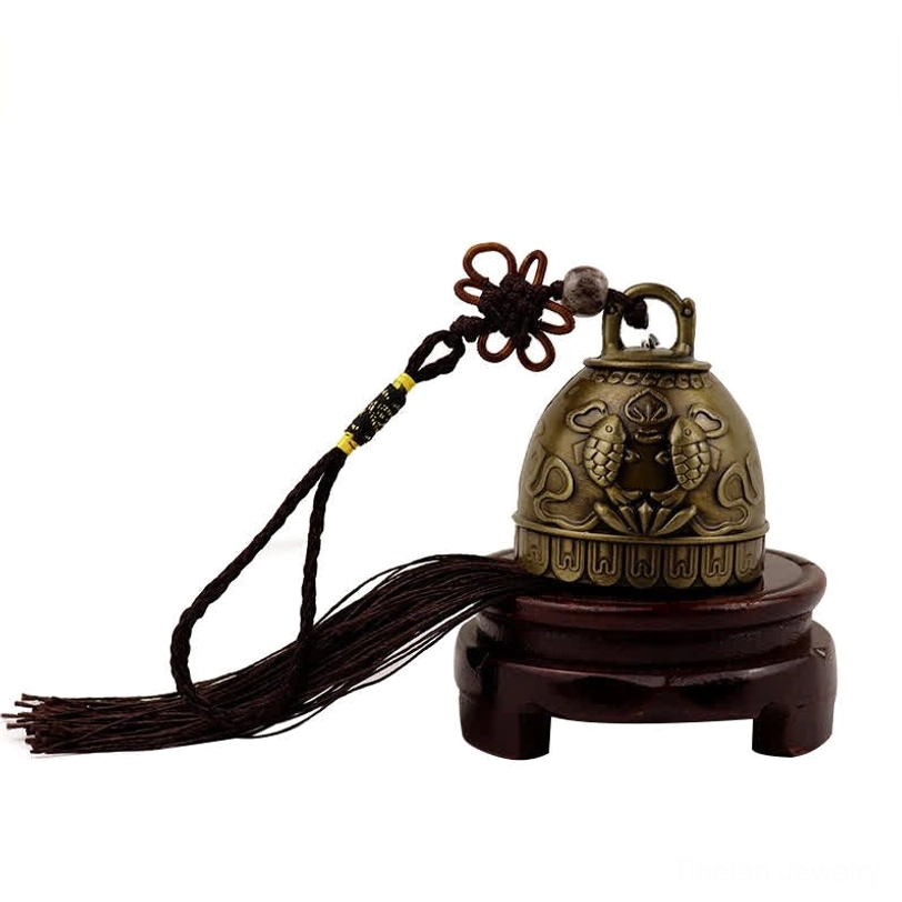 Koi fish wind chime hanging with brown tassel and cord, Arowana prosperity symbol feng shui decoration