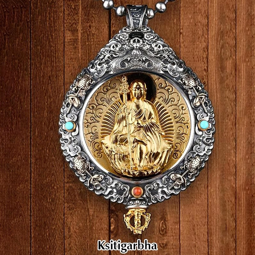 Ksitigarbha Bodhisattva guardian pendant with compassionate protection symbolism