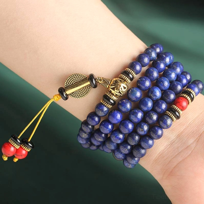 Lapis lazuli tibetan mala bracelet certification and authenticity documentation with product details