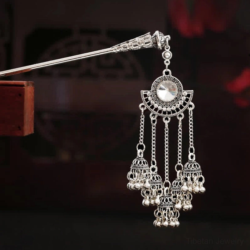 Lily of the Valley tassel hairpin showing delicate flower motifs and flowing tassel elements
