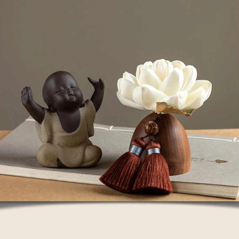 Little Maitreya Buddha figurine with lotus holder and essential oil aromatherapy decoration set