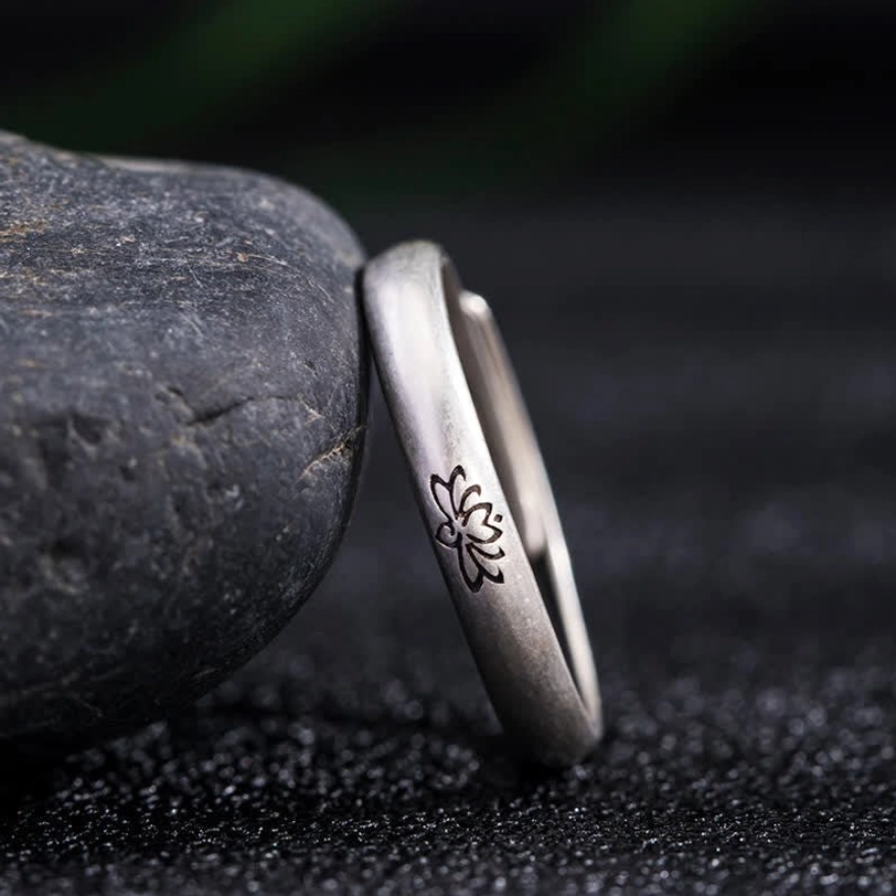 925 sterling silver lotus flower ring standing side view displaying adjustable band craftsmanship