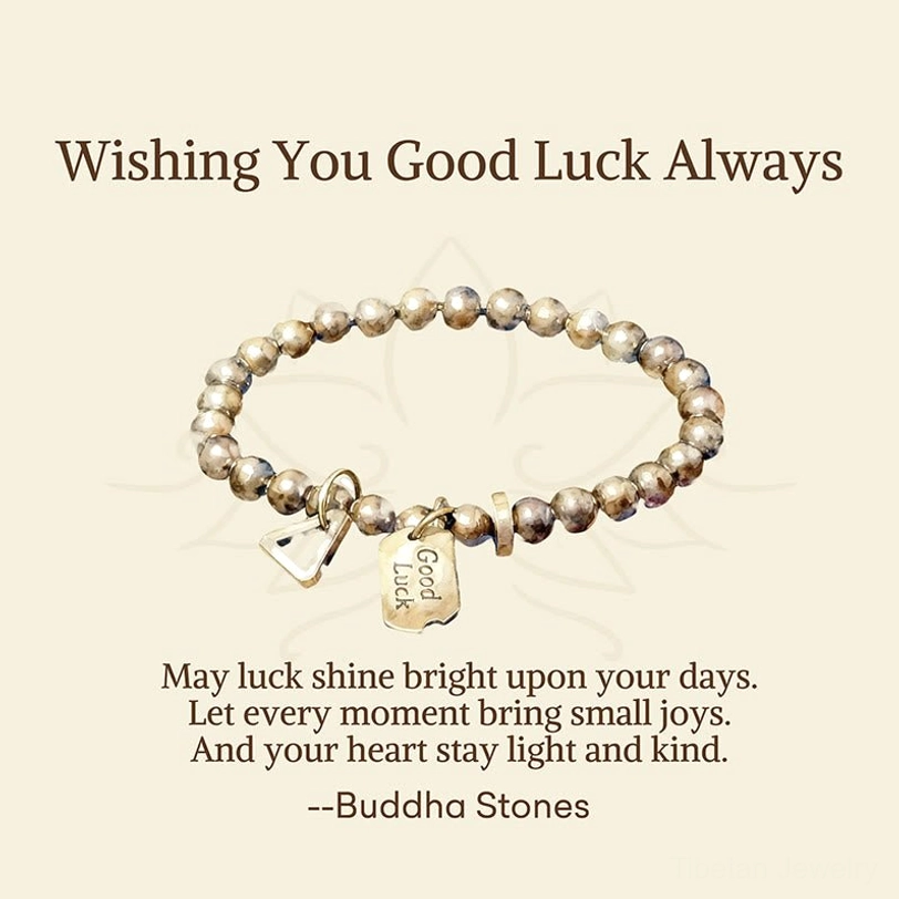 Tibetan luck bracelet with inspirational gift message card set and packaging on light background