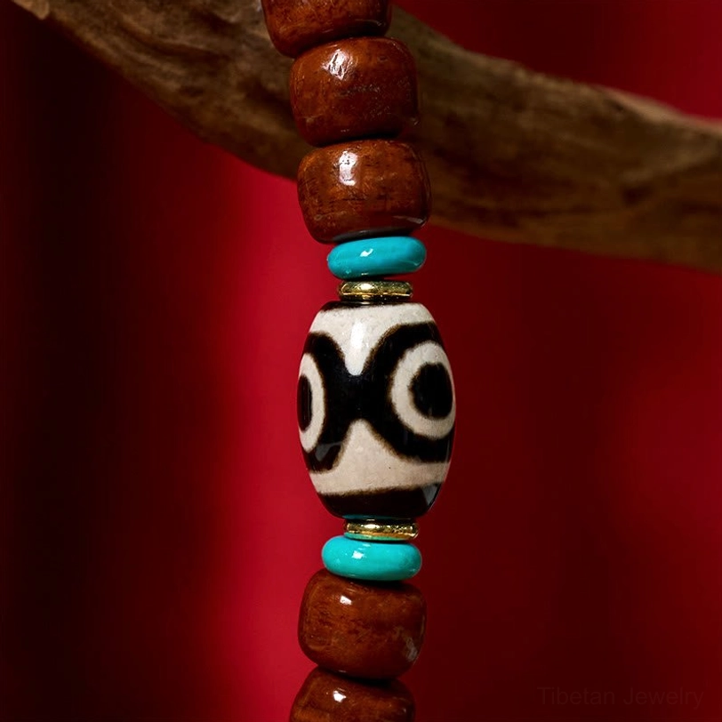 Luck and prosperity three-eye Dzi bead Tibetan bracelet with authentic craftsmanship