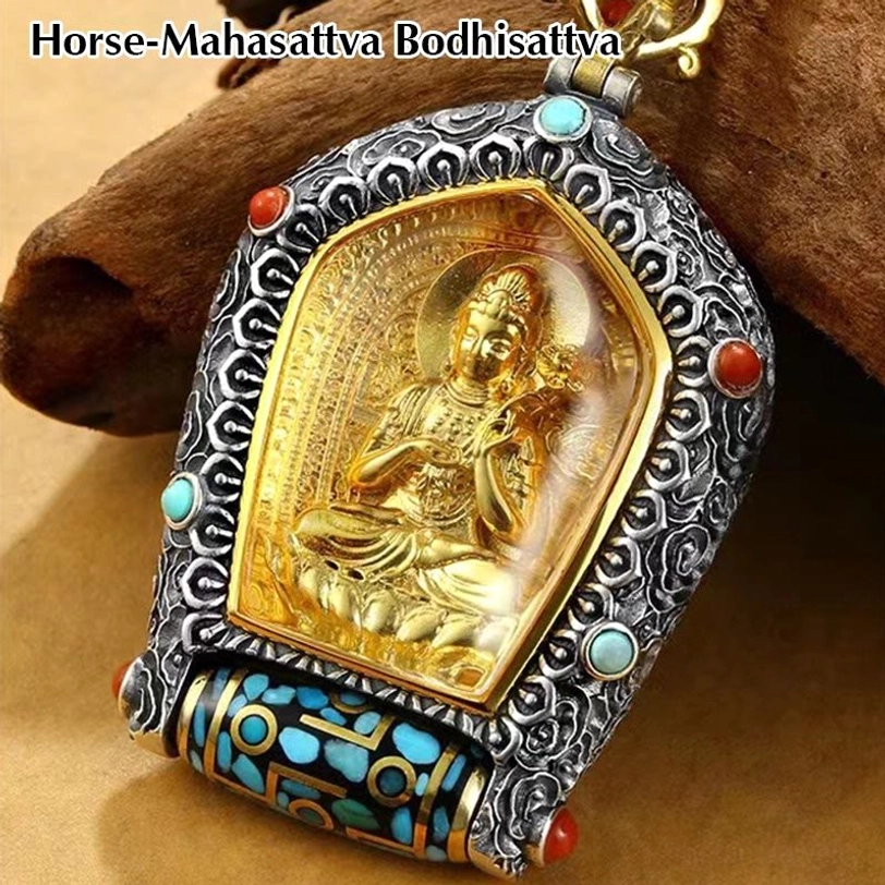 Mahasattva Bodhisattva pendant Horse zodiac natal Buddha with cloud pattern frame
