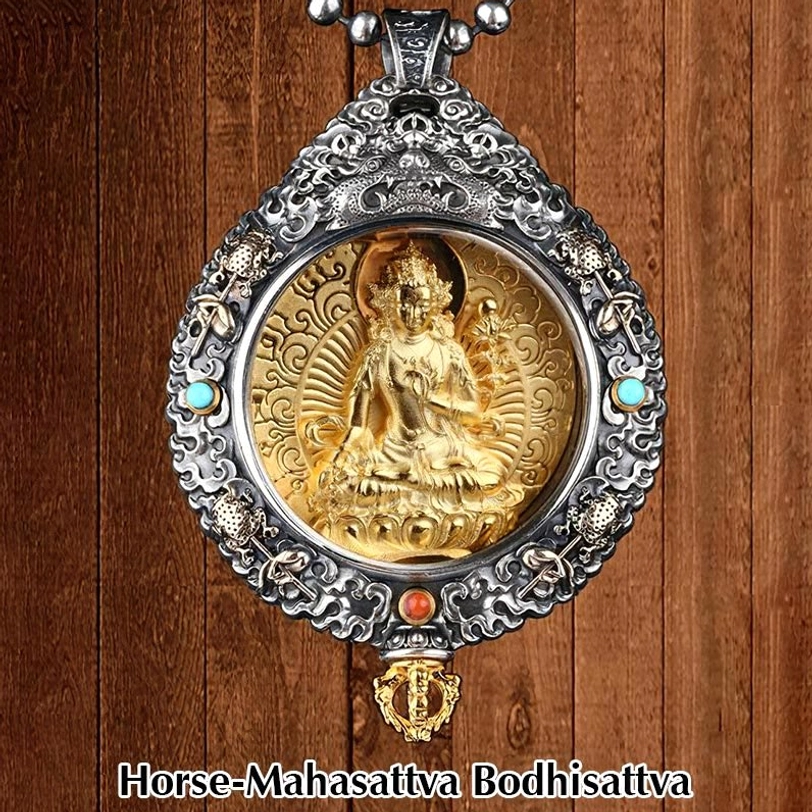 Mahasattva Bodhisattva guardian pendant for Horse zodiac with embossed relief silver gold