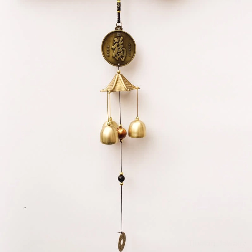 Mini Fu character small wind chime with bronze coin and brass bells