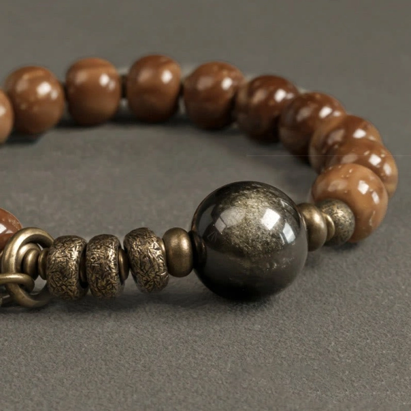 Tiger eye and obsidian mixed beads bracelet showing color variation and natural patterns