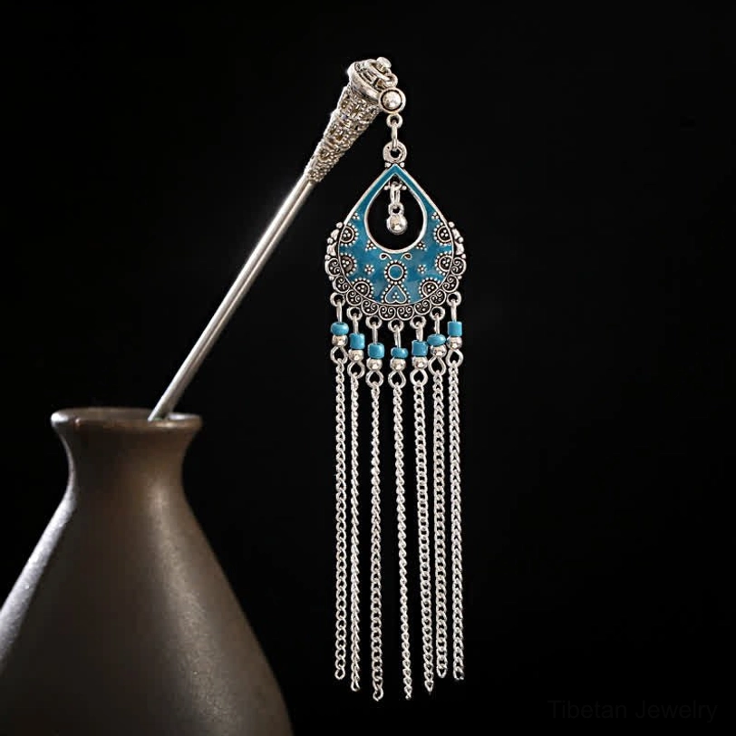 Moon blue tassel hairpin calm spiritual connection phase design