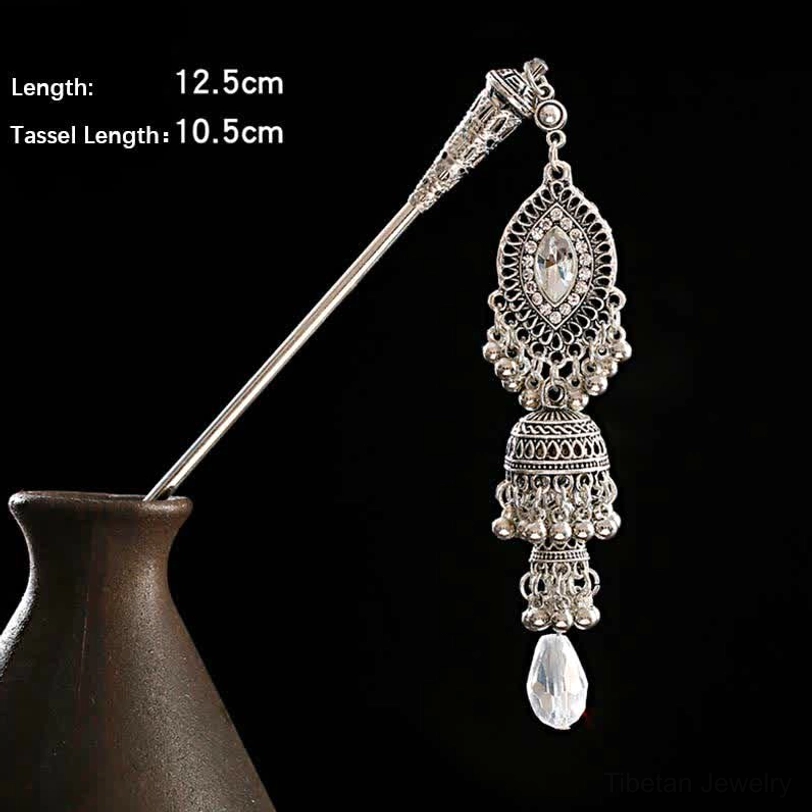 Moon phase tassel hairpin black - grounding and stability spiritual energy