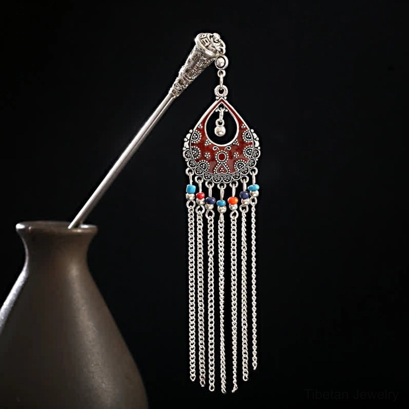 Moon red tassel hairpin lunar phase transformation energy design