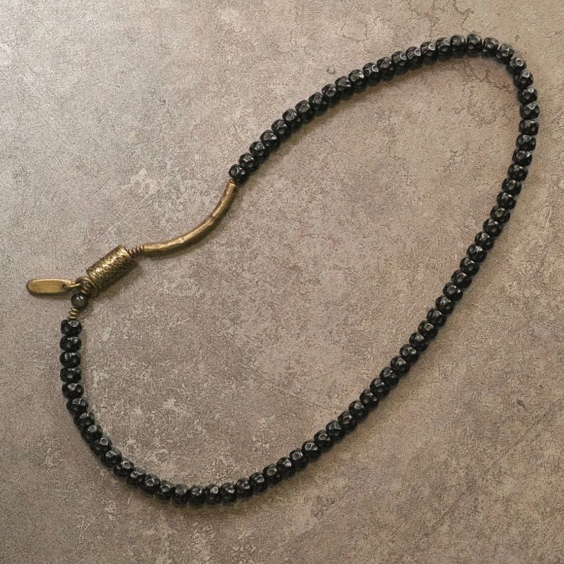 Natural coconut shell bracelet with vintage brass hardware - triple wrap beaded design for abundance and protection