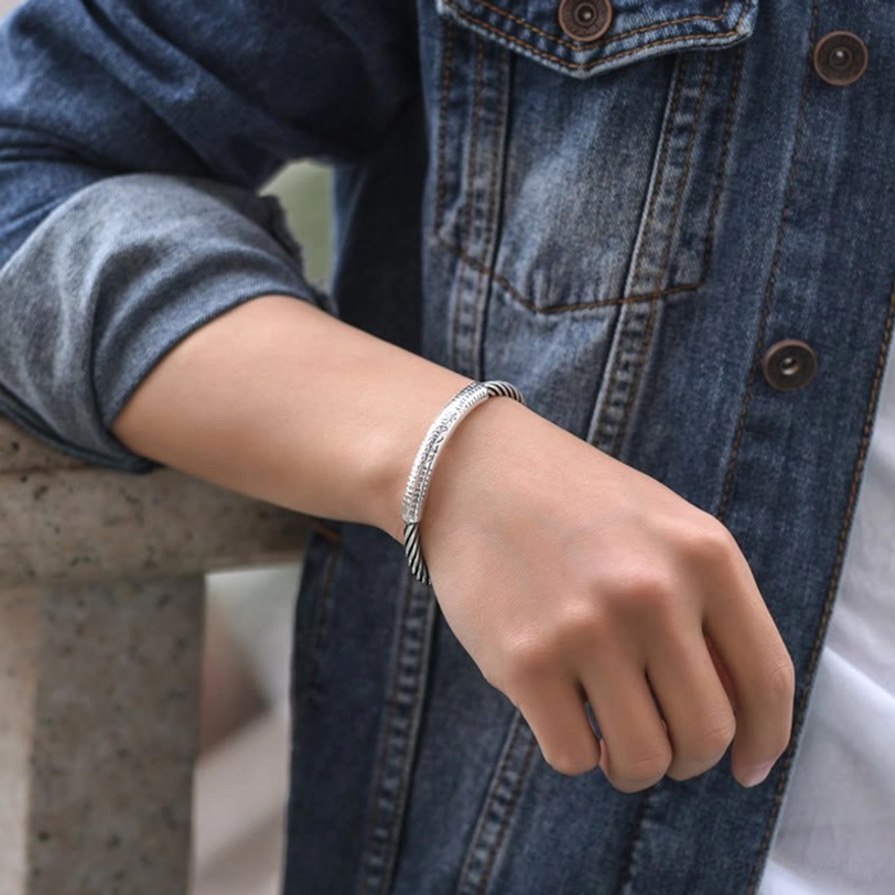 Eco-friendly natural copper Tibetan mantra cuff bracelet with patina