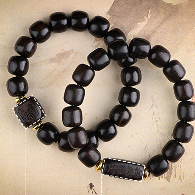 Natural ebony wood bracelet with carved decorative accents Tibetan craftsmanship