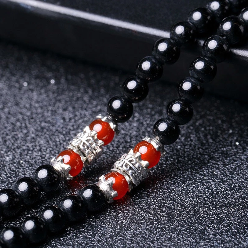 Natural stone tibetan mala bracelet obsidian protection empowerment 108 bead spiritual jewelry