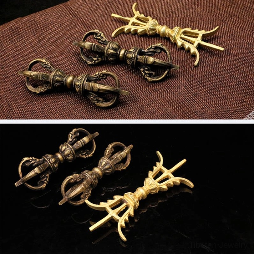 Authentic handcrafted Tibetan Vajra Dorje from Nepal showing traditional lost-wax casting technique and aged patina