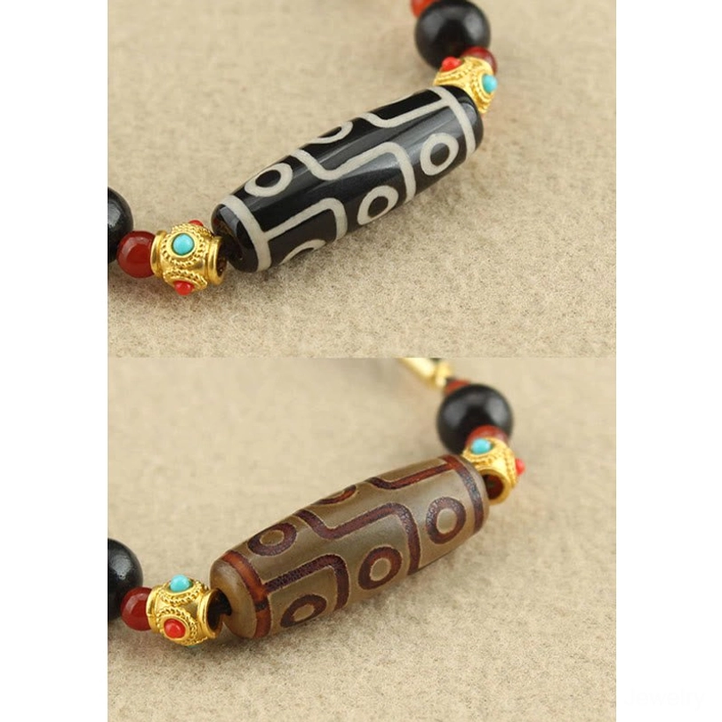 Nine-eye dzi bead sacred Tibetan necklace for prosperity and spiritual protection