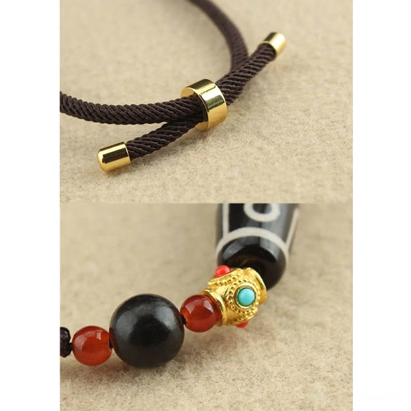Nine-eye Tibetan dzi bead protection necklace pendant with adjustable cord