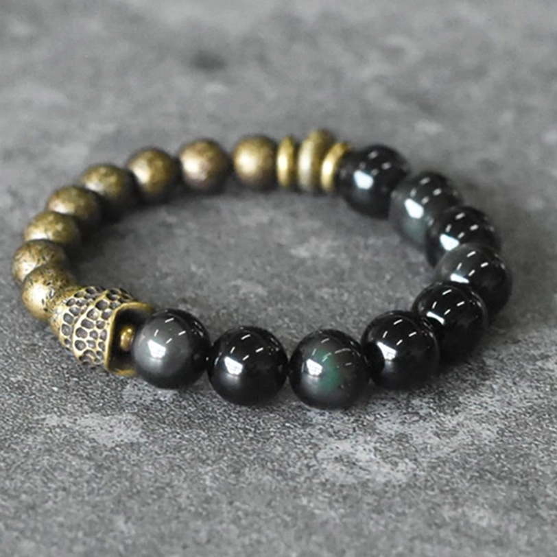 Rainbow Obsidian Copper Protection Bracelet - Wrist Wearing Guide and Size Reference for Proper Fit