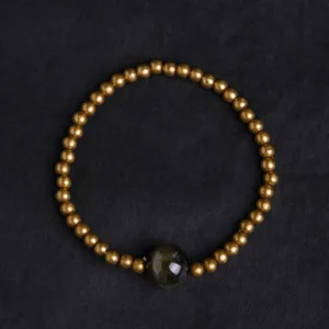 Complete gold sheen obsidian protection bracelet full circle display metallic brass beads