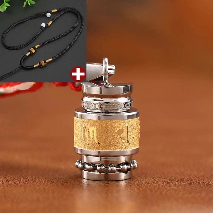 Adjustable Om Mani Padme Hum amulet with black woven rope and frosted titanium steel surface