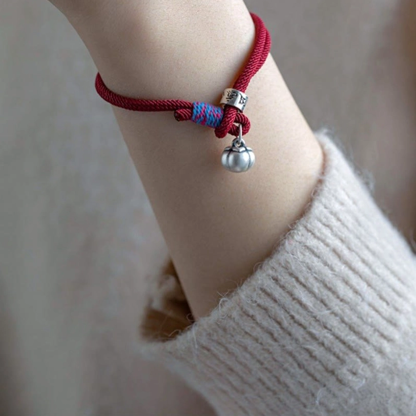 Om mani padme hum persimmon charm bracelet available in red black and wine red color options