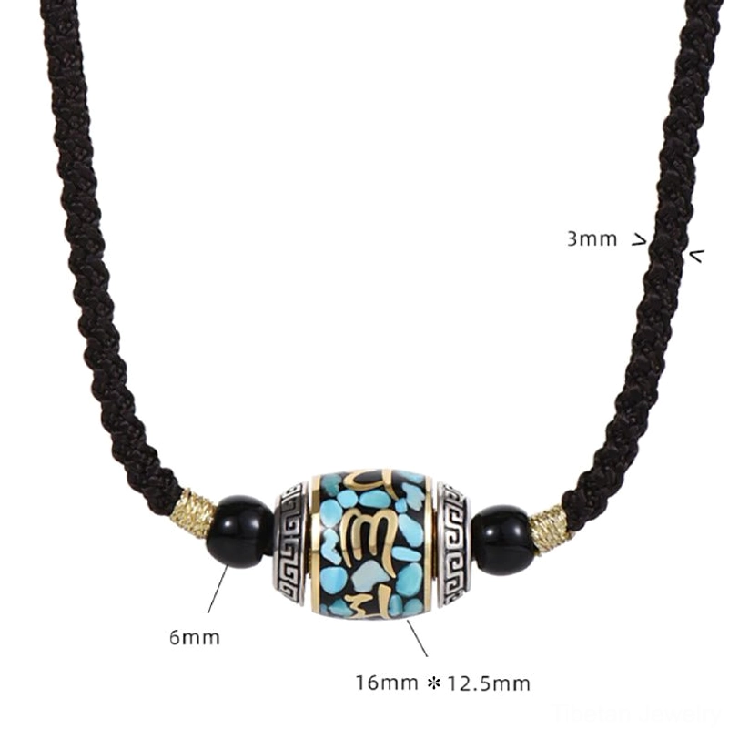 Tibetan Om Mani Padme Hum sacred bead pendant necklace titanium steel chain option minimalist style professional wear