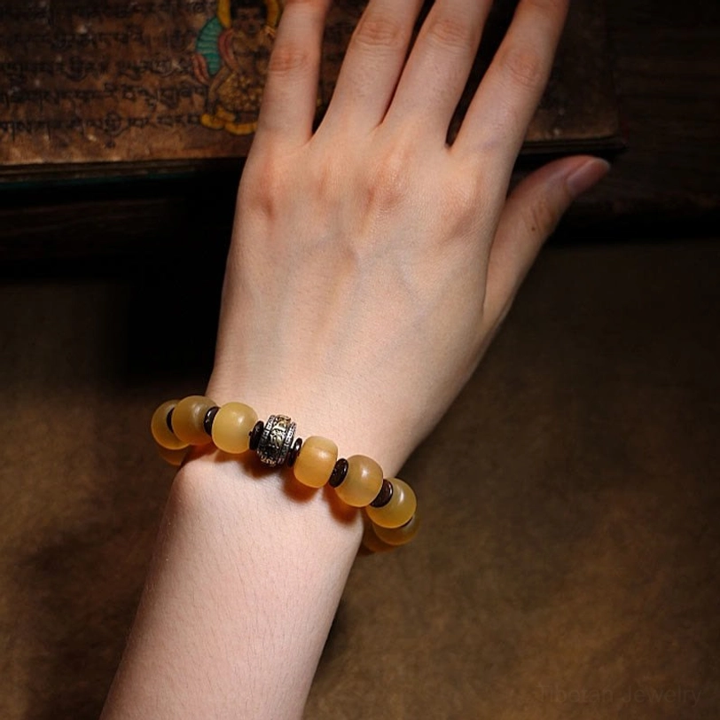 Om Mani Padme Hum sacred mantra Tibetan sheep horn bracelet spiritual protection auspiciousness